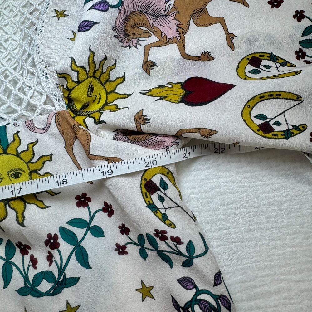 Sandro Paris Azucar Chiffon Blouse Tarot Print Lace Ivory Sz 1 Small Celestial - Picture 15 of 16